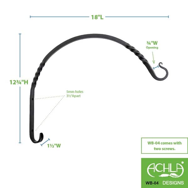 Achla Designs Set of 2 Arc Wall Brackets, 18 Inch Long, Black Powder ...