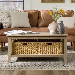 Driftwood Coffee Table with Wicker Storage Baskets