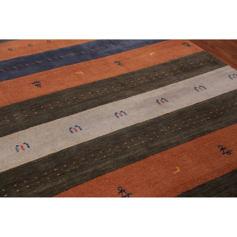 Striped Gabbeh Oriental Area Rug Hand-Knotted Wool Carpet - 6'7" x 9'6"