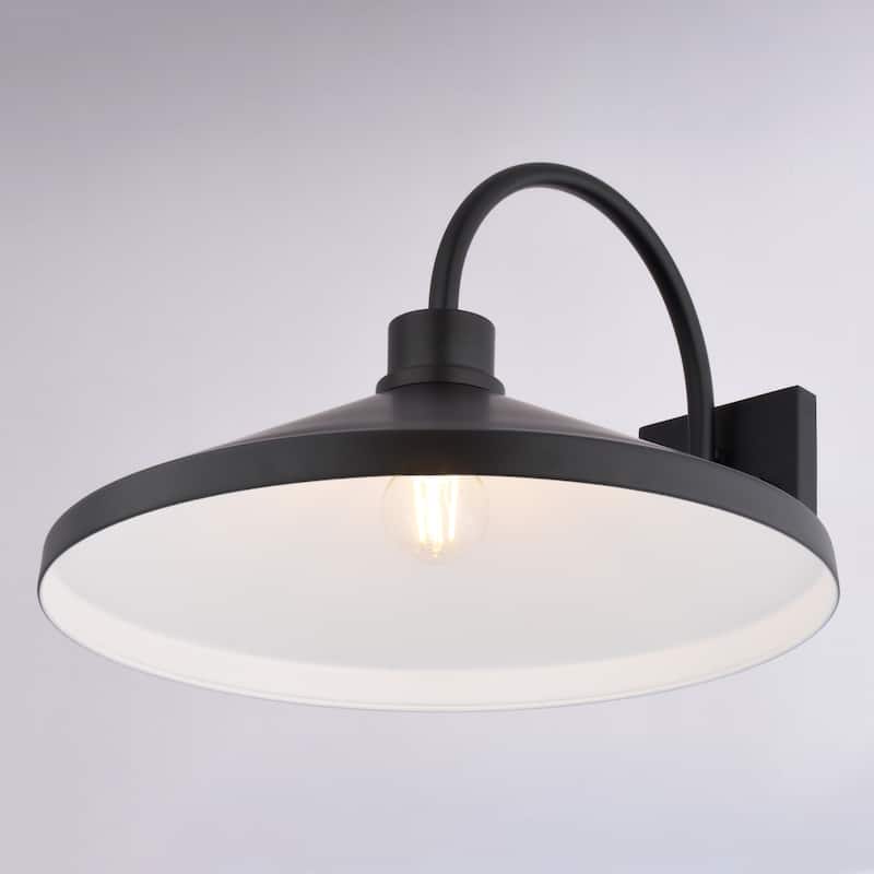 VAXCEL Highland Park Matte Black and White Outdoor Wall Sconce Light Fixture, Steel Shade with White Interior