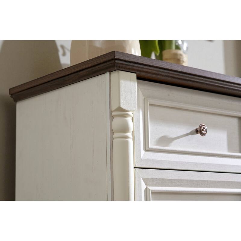 Rustic 10-Drawer Dresser Chest for Bedroom Wooden Base Storage Cabinet Antique Two-Tone Wood Grain for Living Room