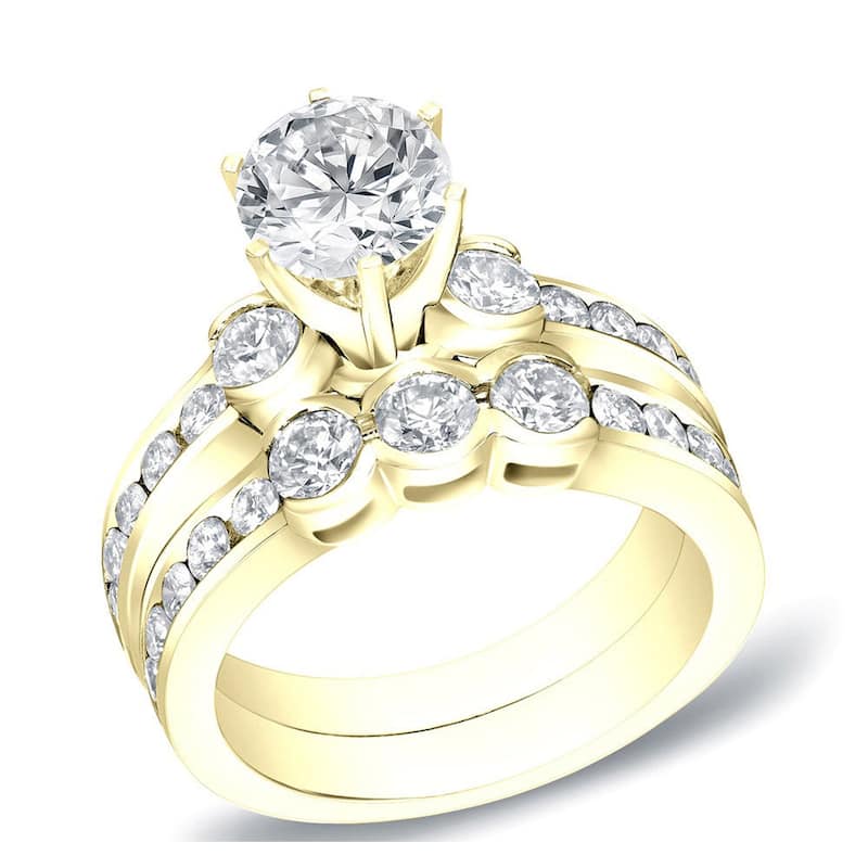 Auriya 14k Gold 2 1/2ctw Round 3-stone Diamond Engagement Ring Set - Yellow - 4