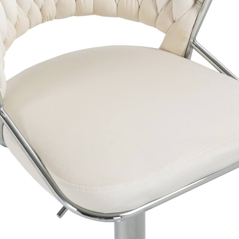 Set of 2 Modern Velvet Adjustable Bar Stools with Backs