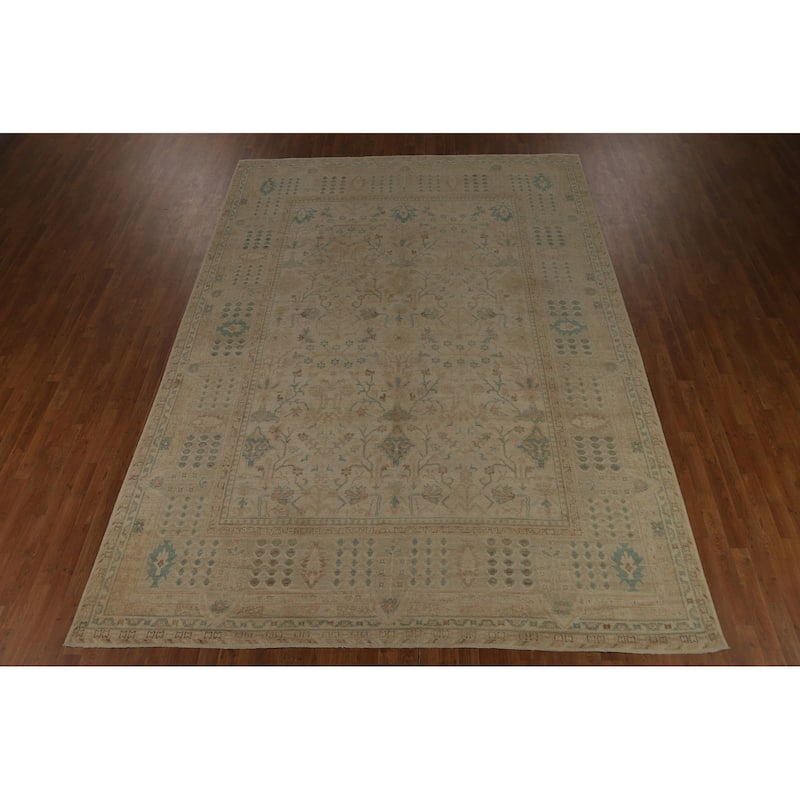 Vegetable Dye Oushak Turkish Rug Handmade Floral Wool Carpet - 9'0" x 12'4"