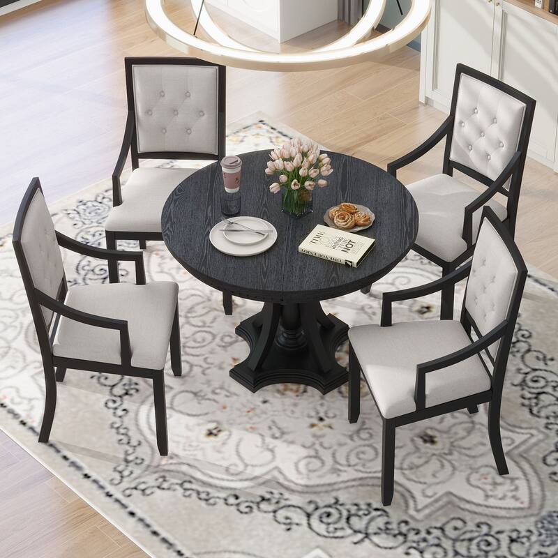 5 PCS Retro Dining Set for 4 with Extendable Round Table