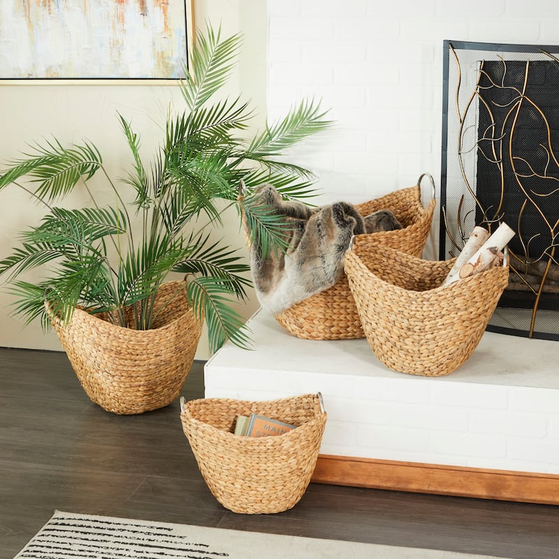 Seagrass Handmade Woven Storage Basket with Metal Handles - Set of 4 Brown - Roche River Decor - 16"Wx21"Lx18"H
