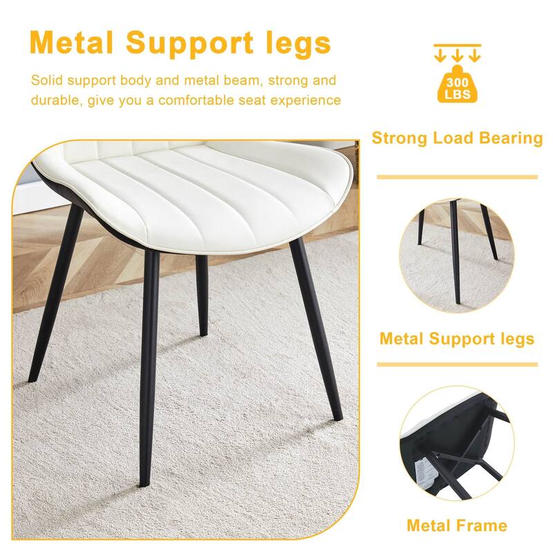 Dining Chair Set of 4 PU Extended Seating with Black Metal Legs