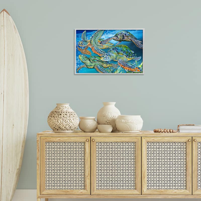 Stupell Tortoise Family Underwater Swim Framed Giclee Art Design By Tim Jeffs