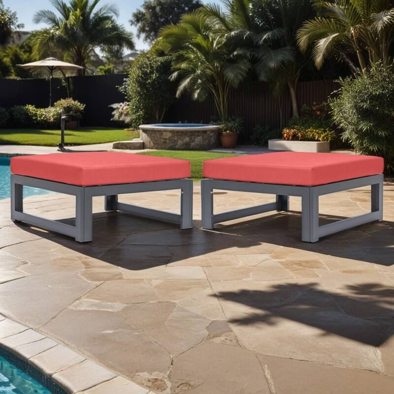 Chelsea Patio Ottoman in Black Aluminum with Cushions Set of 2 by LeisureMod