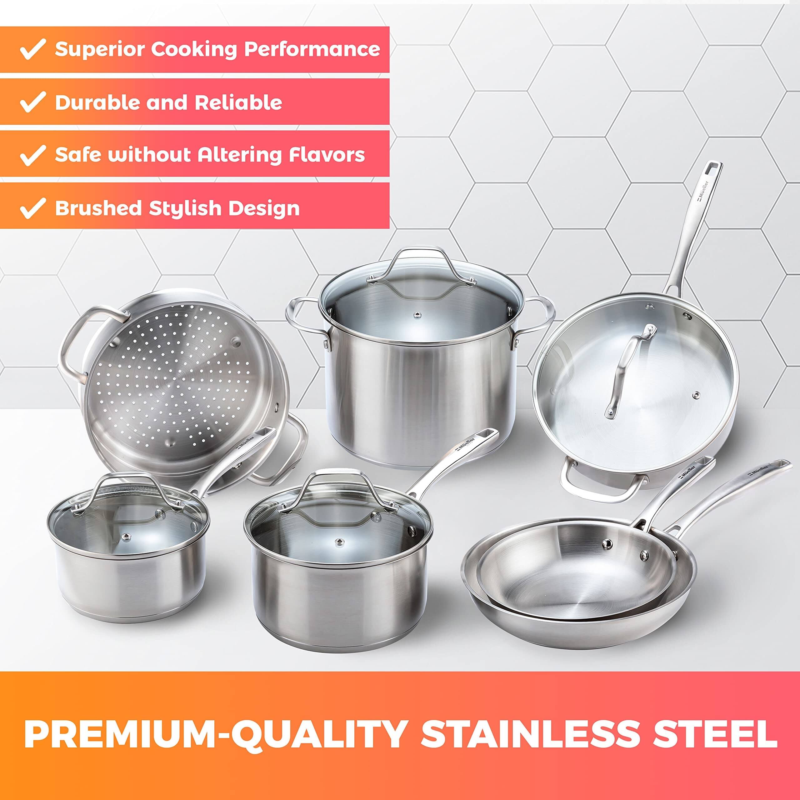 Pots and Pans Set 11Piece, Stainless Steel Cookware Set, Includes