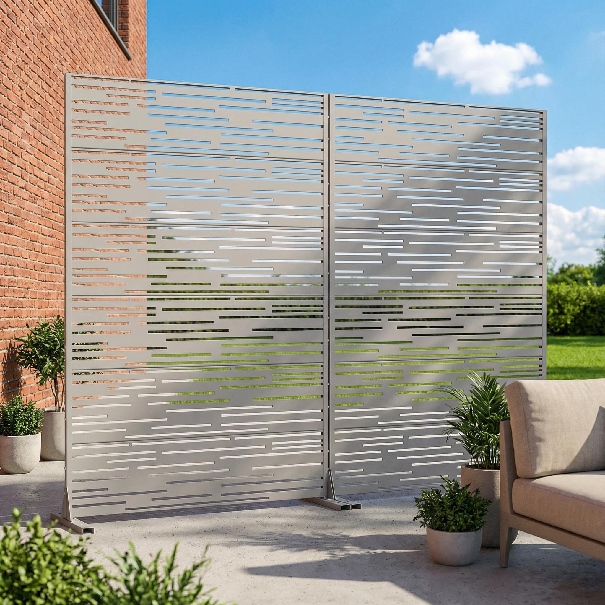 Outdoor Privacy Screen with Stand for Patio Garden Metal Fence Set of 2