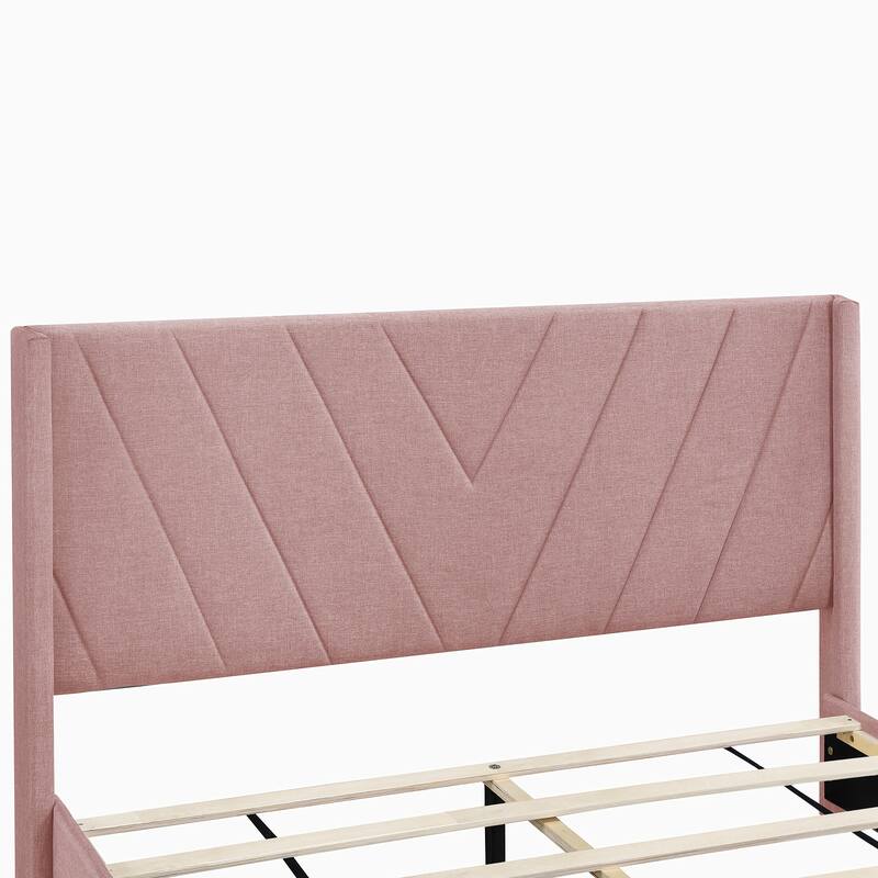 Queen Size Linen Upholstered Storage Platform Bed with Drawers
