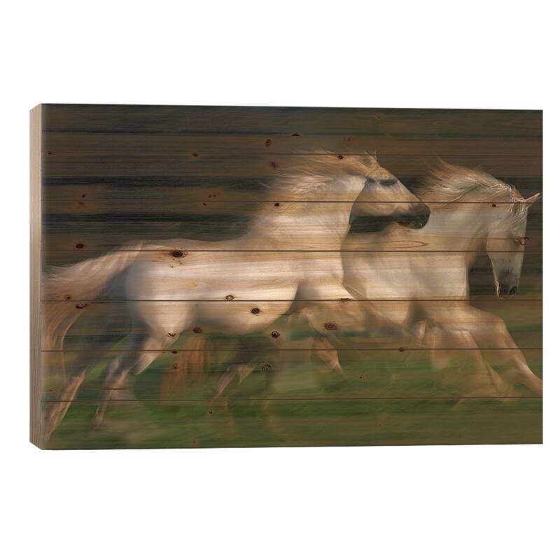 Gallop For Two Print On Wood by Milan Malovrh - Multi-Color - 18x26x1.5