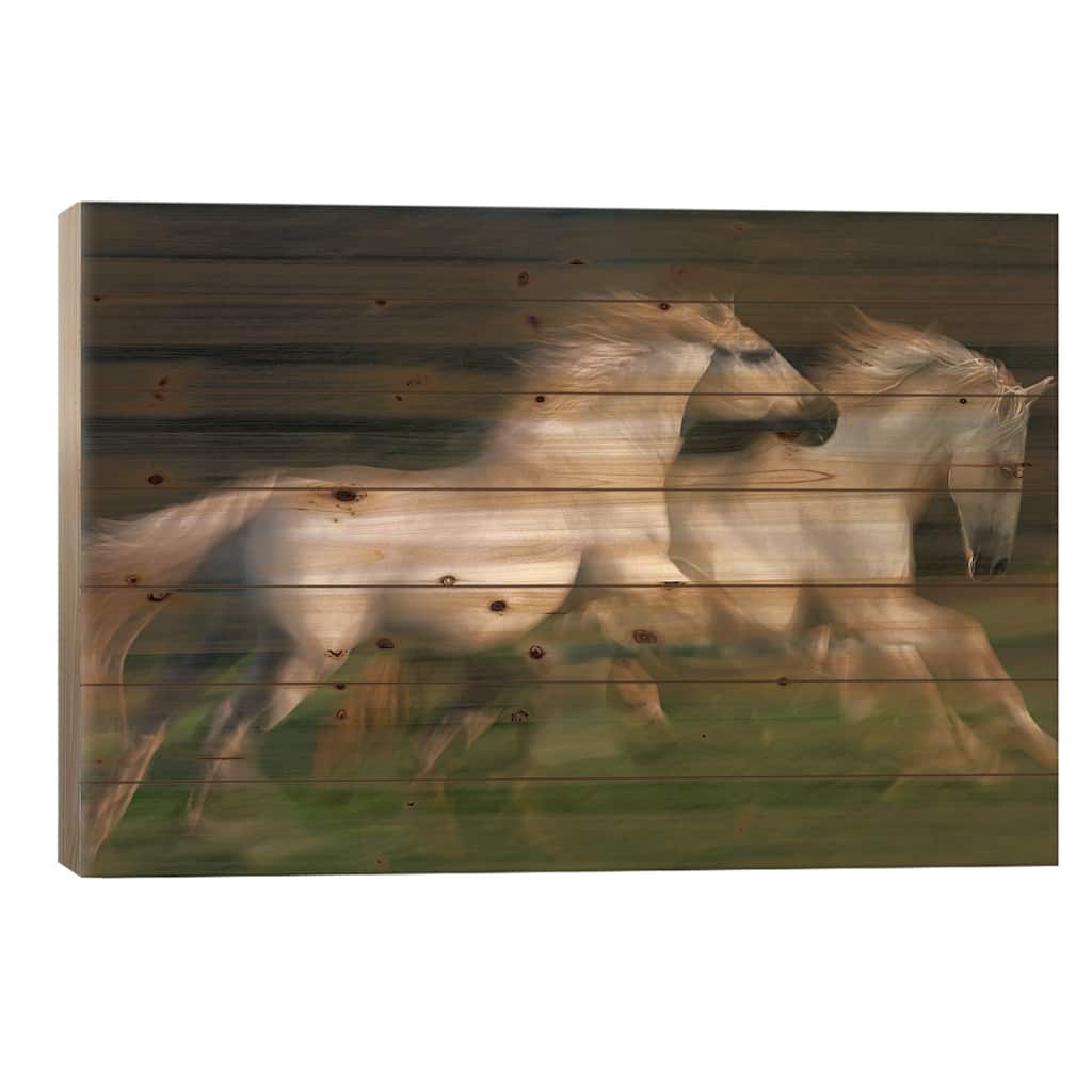 Gallop For Two Print On Wood by Milan Malovrh - Multi-Color