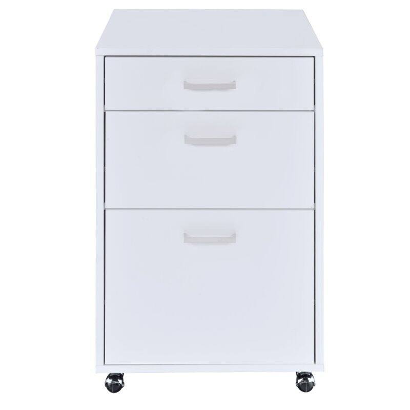 White Wooden 3Drawer File with Universal Wheels Suitable for