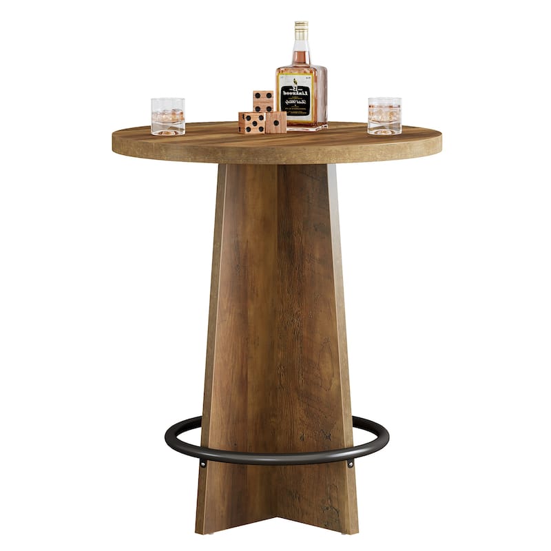 Round Bar Table with Pedestal Base, 37.4'' Tall Bistro Pub Table