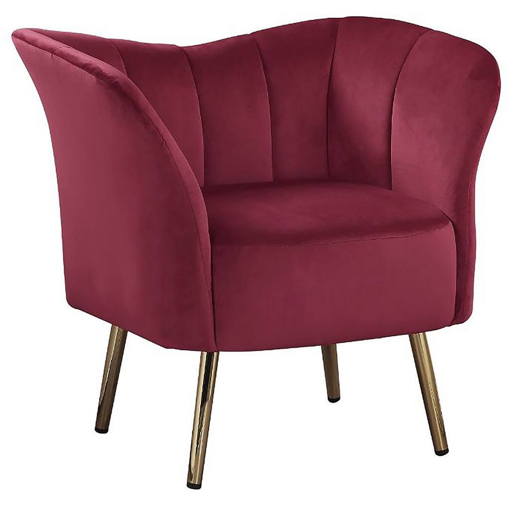 Burgundy Velvet & Gold Accent Chair
