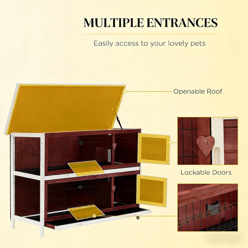 Small Animal Hutch Cage,Pet House,Elevated Rabbit Hutch is designed for convenient cleaning - Brown,White