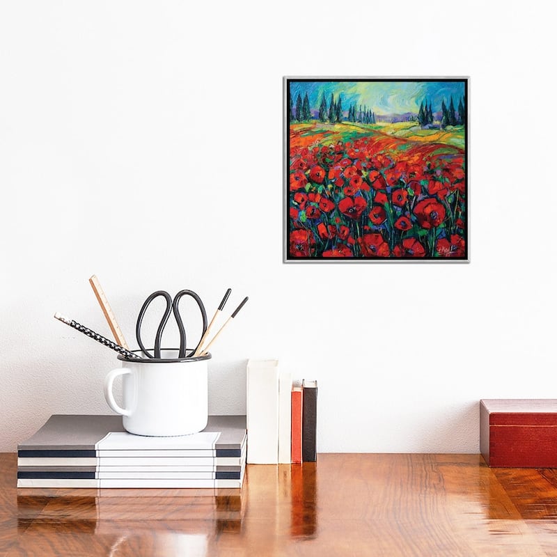 iCanvas "Poppies And Cypresses" by Mona Edulesco Framed