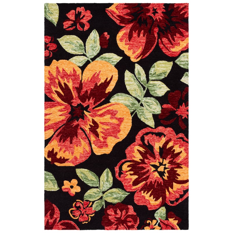 SAFAVIEH Handmade Jardin Florinka Floral Wool Rug - Black/Red - 6' x 9'
