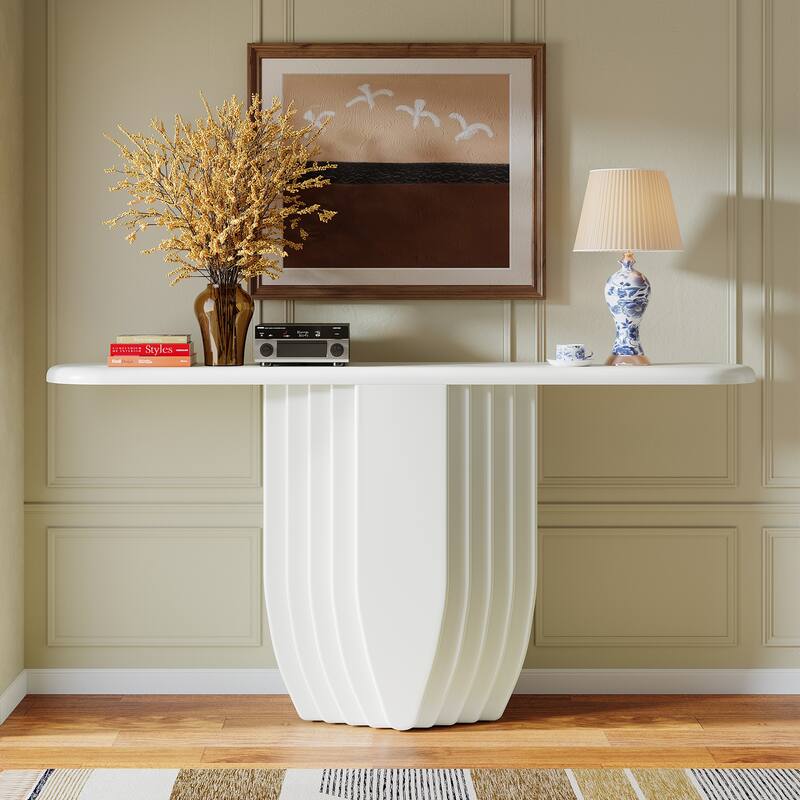 Modern White Entryway Console Table, 63 inch Wooden Sofa Table