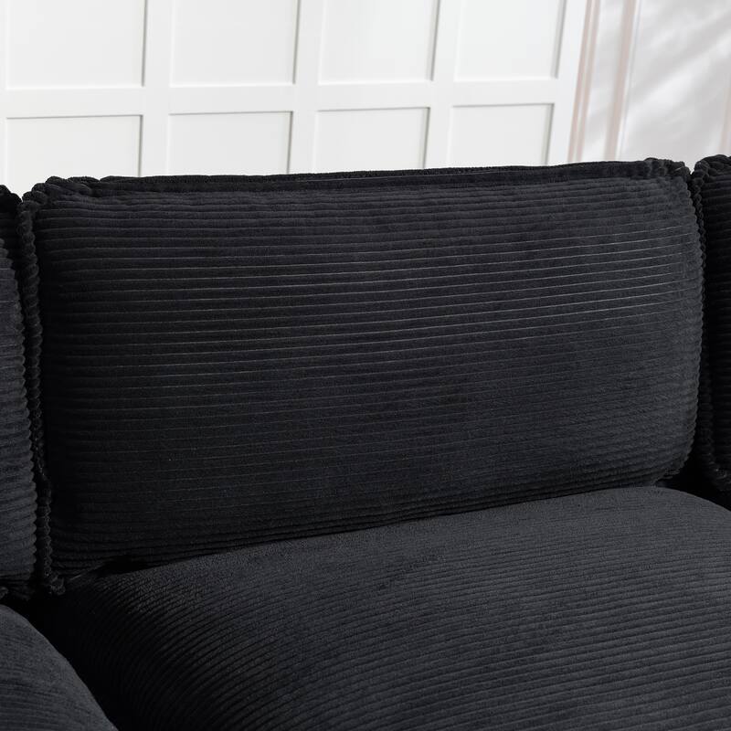 L-Shaped Modular Sectional Sofa with Ottoman, Oversized Corduroy Upholstered Cloud Couch with Cup Holders & Side Pockets