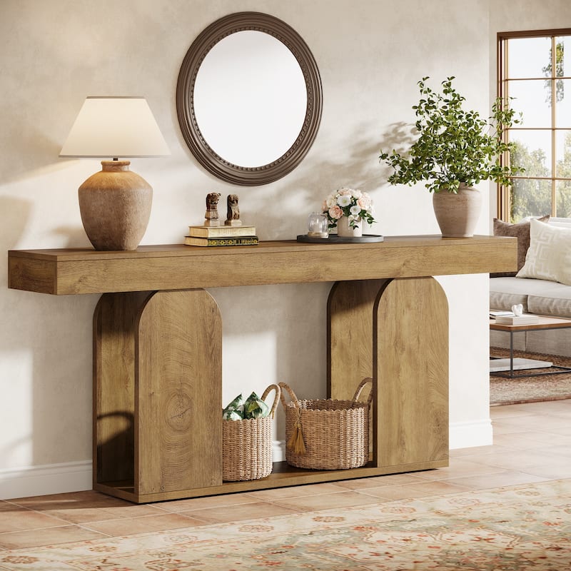 70.87-inch Wood Console Table, Farmhouse Sofa Table with 2-tier storage