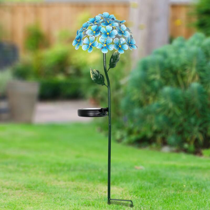 Exhart Solar Metal Hydrangea Garden Stake with Twenty Six LED lights, 7 by 21 Inches