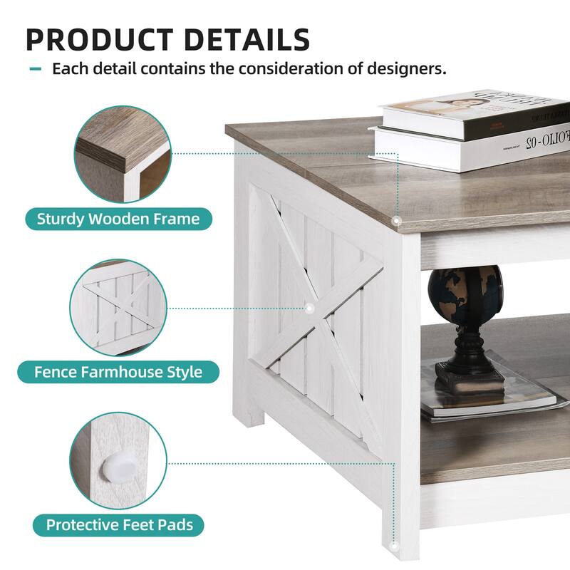 Modern Rustic Square Wood Coffee Table with Storage