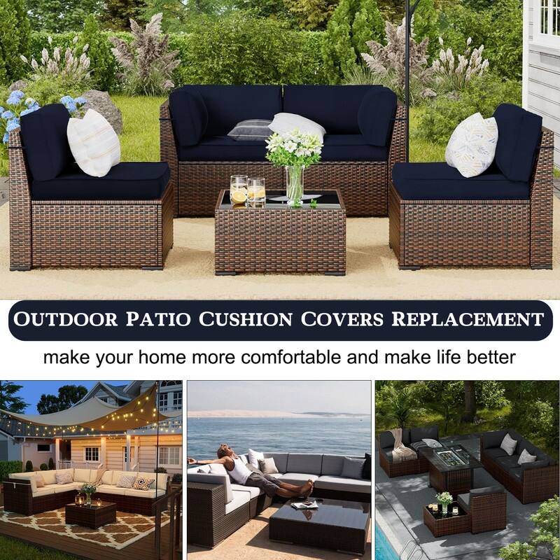 Outdoor Patio Cushion Covers Replacement, Waterproof Furniture Cushion Slipcovers, for Wicker Rattan Sectional Couch Chair