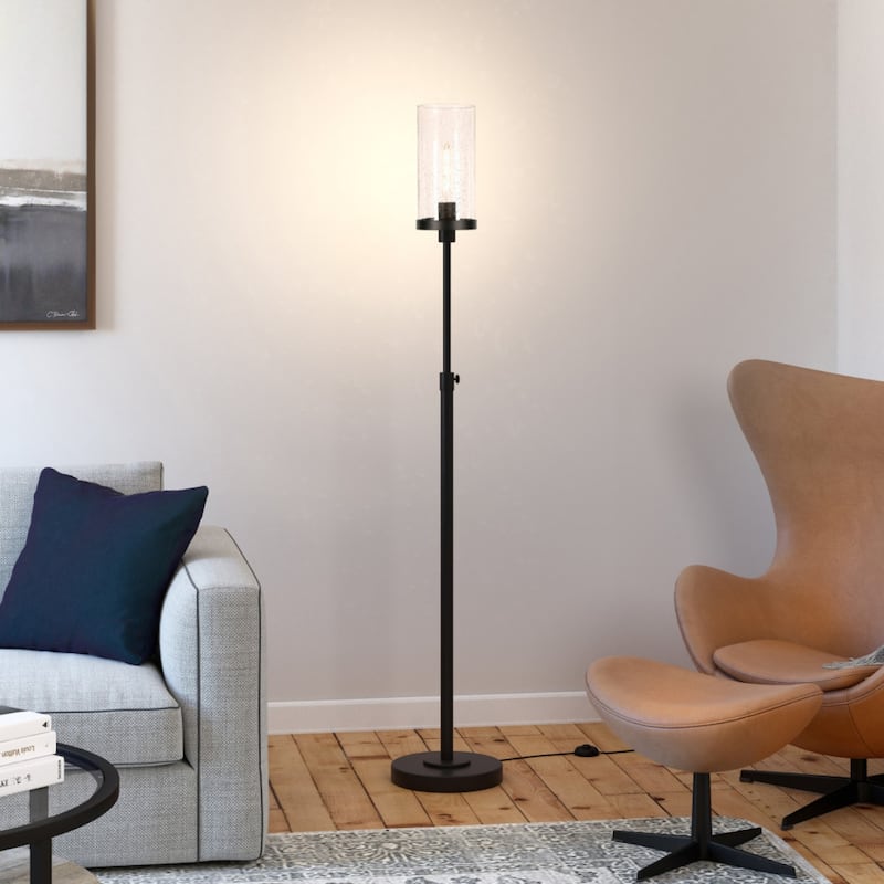 Metal Torchiere Floor Lamp with Drum and Cylinder Shade and Foot Switch - 11” x 11” x 66” (D x W x H)
