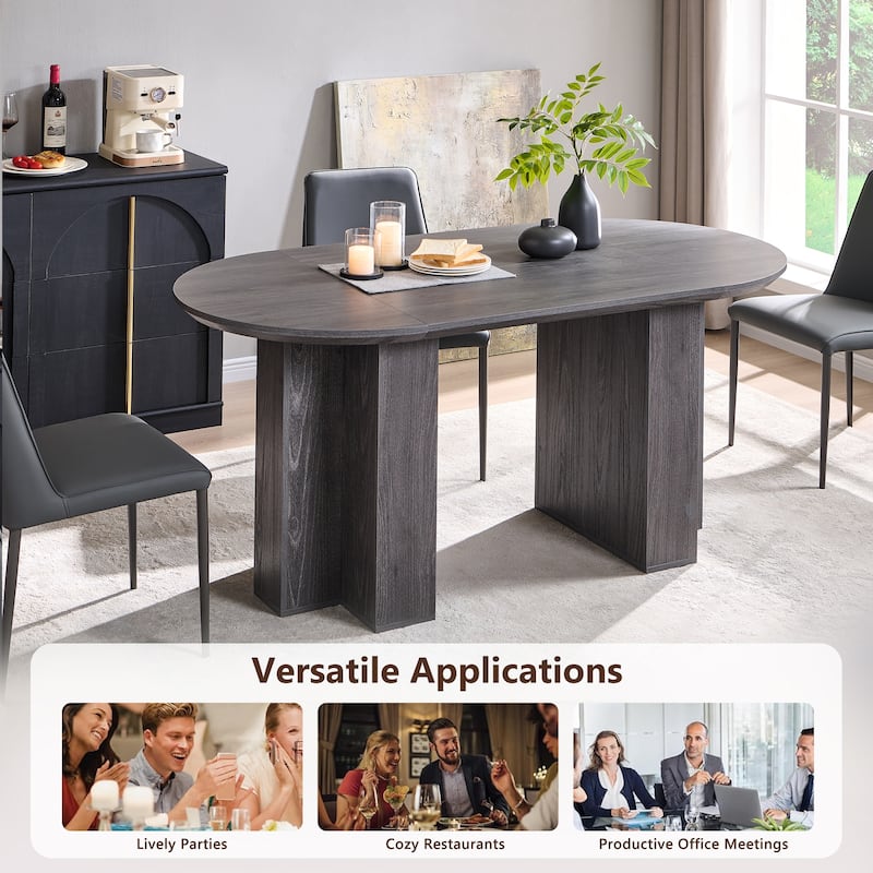 Modern 63" Oval Dining Table, Kitchen Table with Sturdy T-Shaped Base