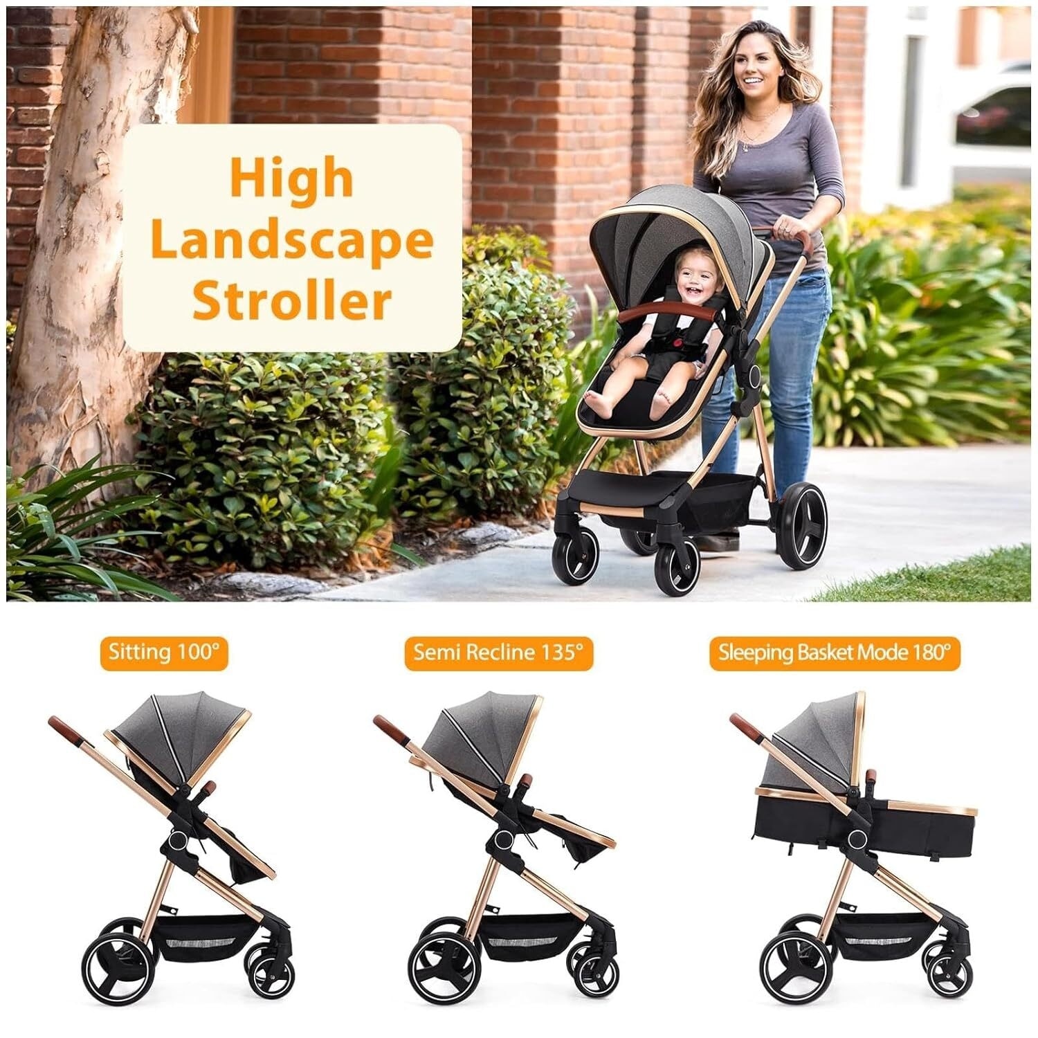 2 in 1 High Landscape Convertible Baby Stroller with 5 Point Harness and Large Storage Space On Sale Bed Bath Beyond 40810877