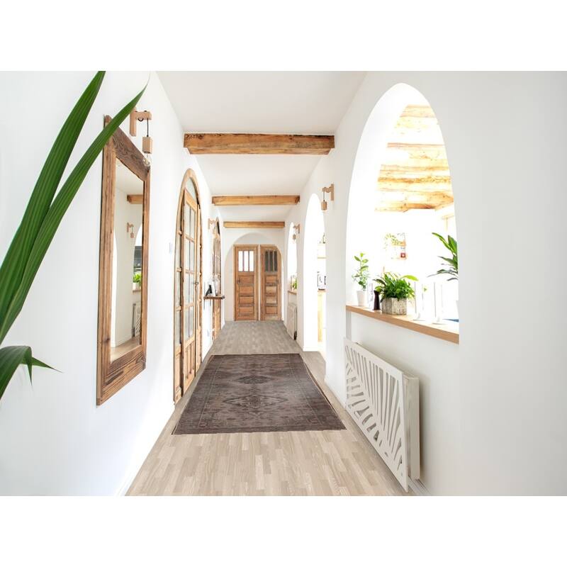 Hand Knotted Oriental 100% Wool Carpet Traditional Geometric Pink Hamedan Runner Rug - 9' 7'' X 3' 3''