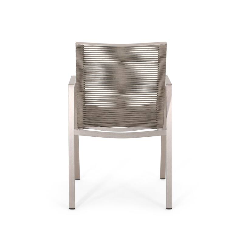 Outdoor Modern Set of 2 Dining Chairs with Rope-Woven Seats Aluminum Frame, Suitable for Dining Room Living Room Balcony Patio