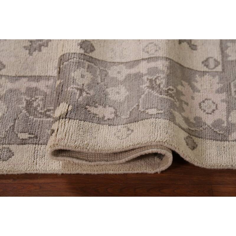 Ivory Oushak Indian Area Rug Hand-Knotted Wool Carpet - 6'3"x 8'8"