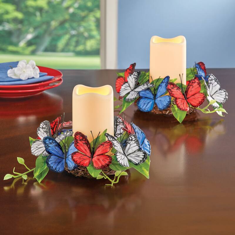 2-Piece Patriotic Butterfly LED Lighted Candle Set - 9 x 6 x 9 - Multi - 9 x 6 x 9