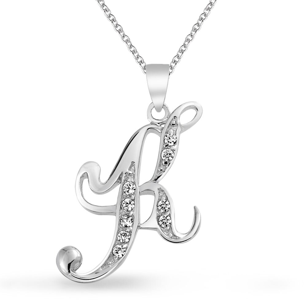 Shop Letter K Script Initial Pendant Necklace Pave Cz 925 Sterling Silver Overstock 17996549