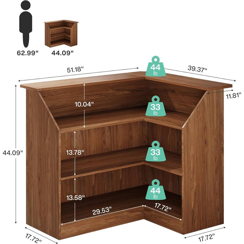Reception Desk with Storage Shelves, L-Shaped Modern Front Desk
