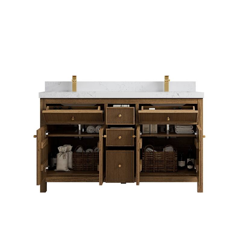 Willow Collections 60 in. W x 22 in. D Sonoma Teak Double Sink Bathroom Vanity with Countertop