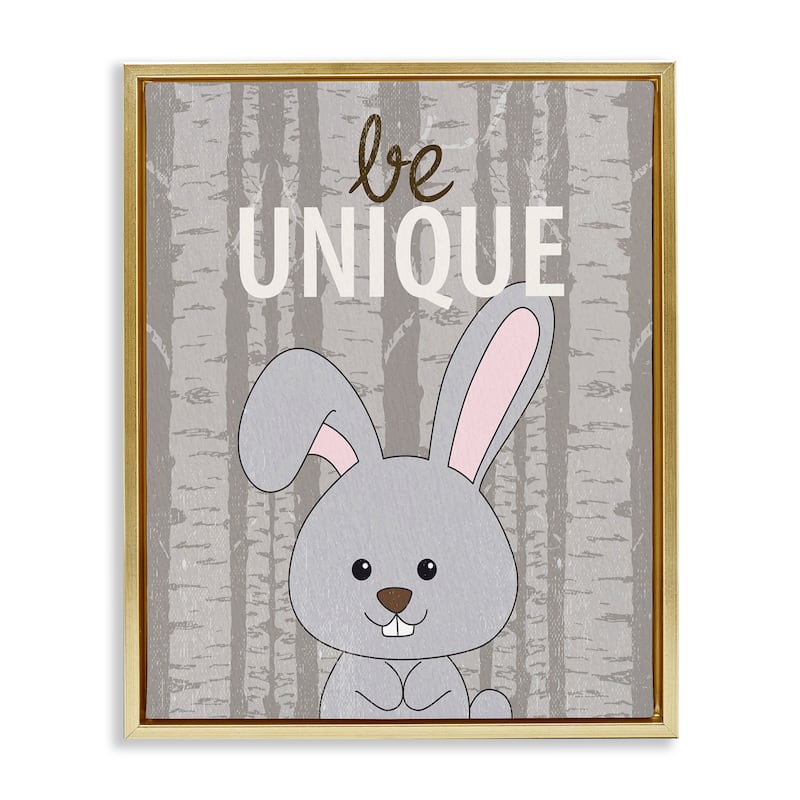 Stupell Be Unique Woodland Bunny Framed Floater Canvas Wall Art Design By Kim Allen - 17 x 21 - Gold