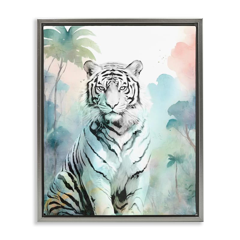 Stupell White Tiger in Jungle Framed Floater Canvas Wall Art Design By Kim Allen - 25 x 31 - Grey