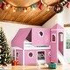 preview thumbnail 16 of 30, Impression & Beautiful Playhouse Unique Design Twin Size Loft Bed with Slide Blue Tent and Tower Pink