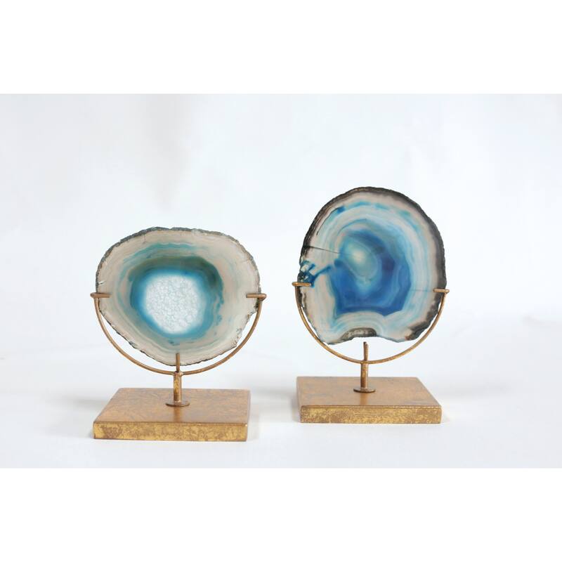 Decorative Agate Stone Slice on Metal Stand - Blue