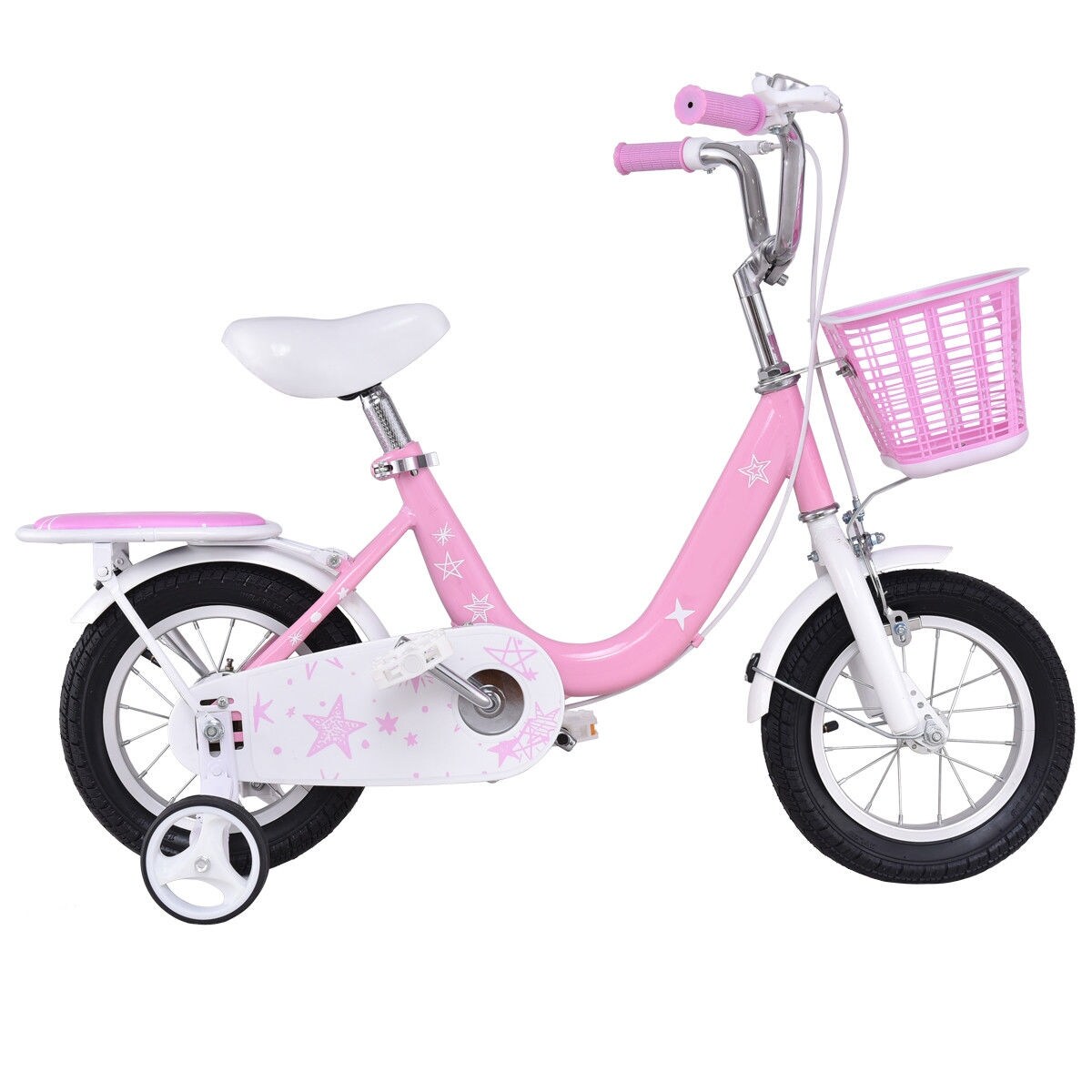 pink girls bike with basket