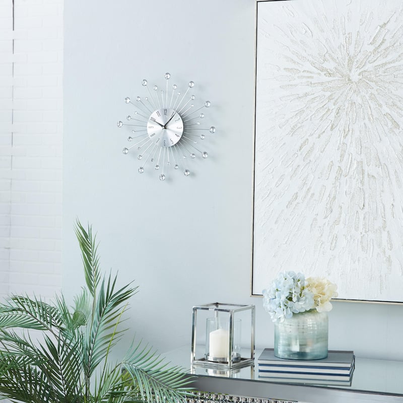 Metal Starburst Decorative Wall Clock with Crystal Accents - Gold, Brown, Silver, Copper - Roche River Decor