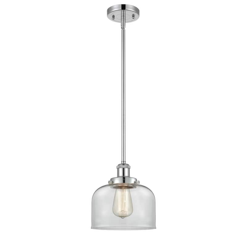 Innovations Lighting Large Bell 8" Wide Mini Pendant - Rod Hung - Polished Chrome / Clear
