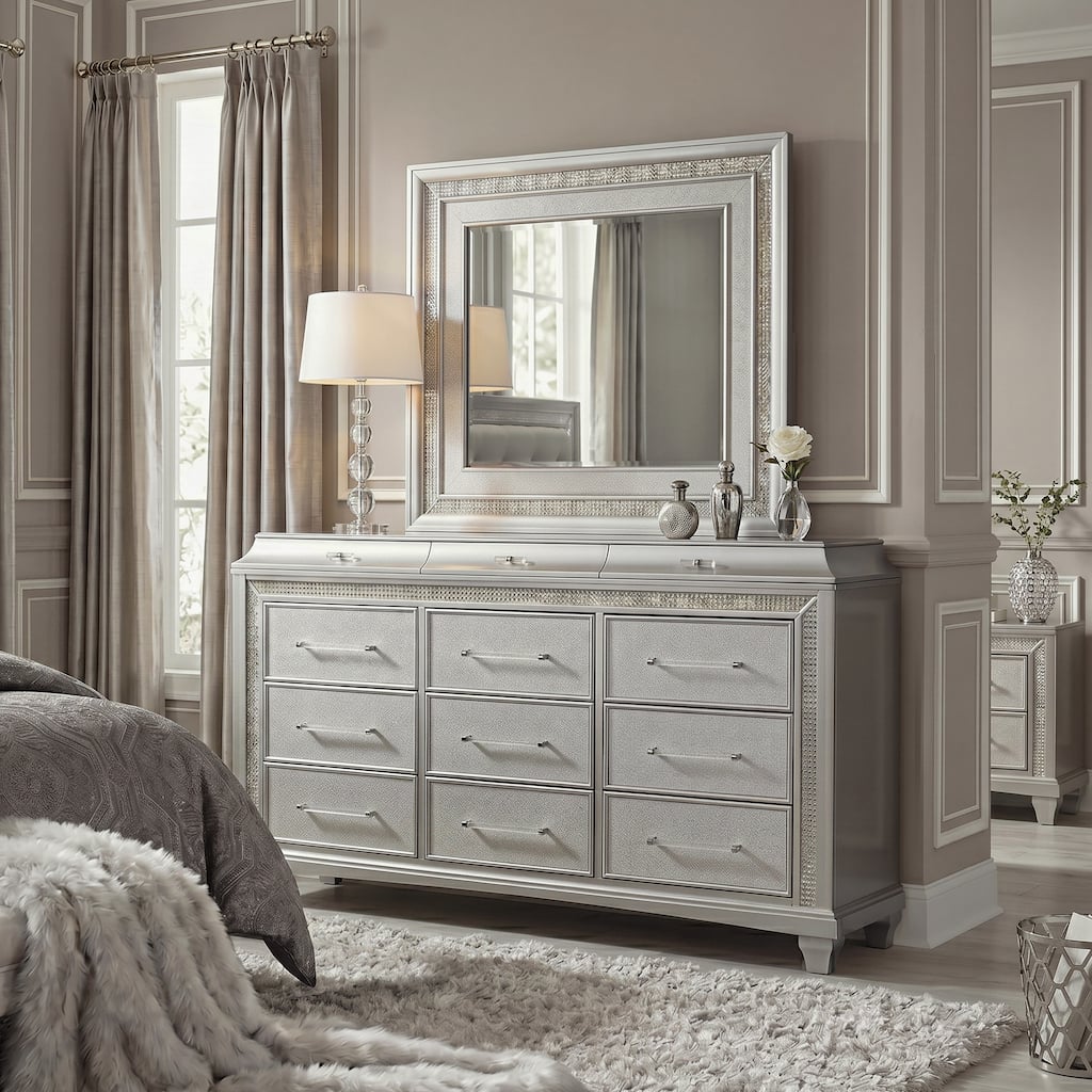 white and silver dresser set Homelegance Cavalier Silver Queen Bed