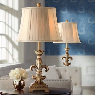 Set of Traditional Table Lamps Antique Gold Bedroom Nightstand