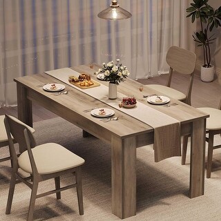 63 Inch Rectangular Dining Table for 4-6, Rustic Gray Farmhouse Kitchen ...